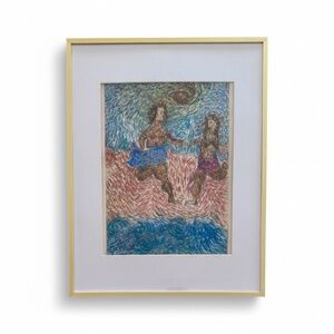 ORIGINAL HAND DRAWING - IN PLEXI GOLD METAL FRAME - 11" X 14"